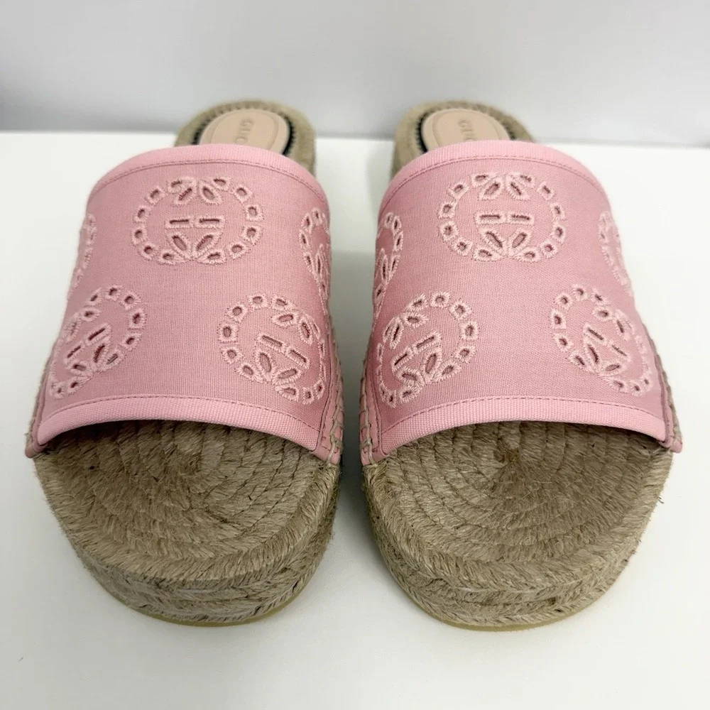 Gucci Damita GG Logo PINK Espadrille Shoes NIB 2 Sleeper Sacs 38 1/2 8 1/2